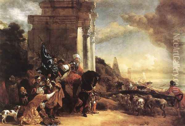Departure of an Oriental Entourage 1647-50 Oil Painting - Jan Baptist Weenix