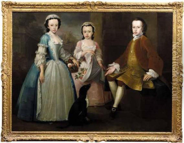 Portrait Of Three Children Oil Painting - Thomas Hudson
