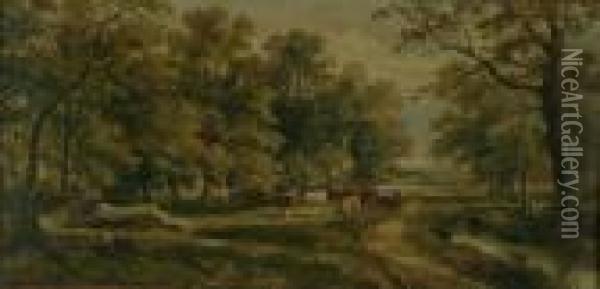 Cattle On A Wooded Country Lane Oil Painting - Henry Earp