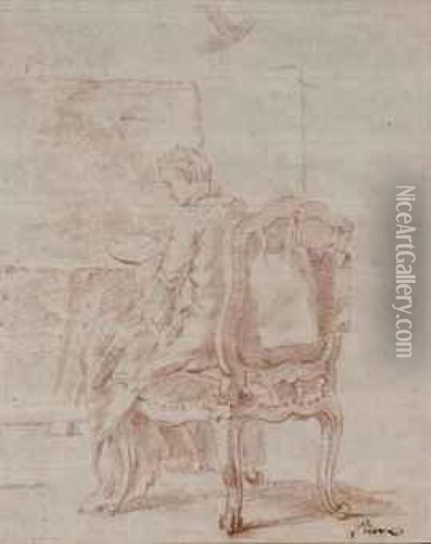 Une Femme Assise A Son Bureau Peignant Un Paysage, Dite'l'artiste' Oil Painting - Jean-Baptiste-Marie Pierre