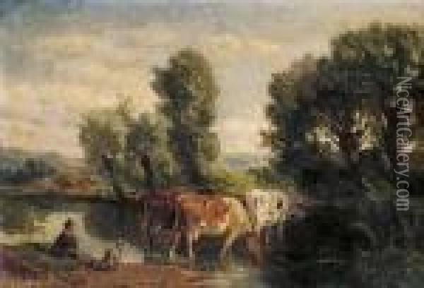 Junger Hirte Mit Seiner Herde. Oil Painting - Emile Claus