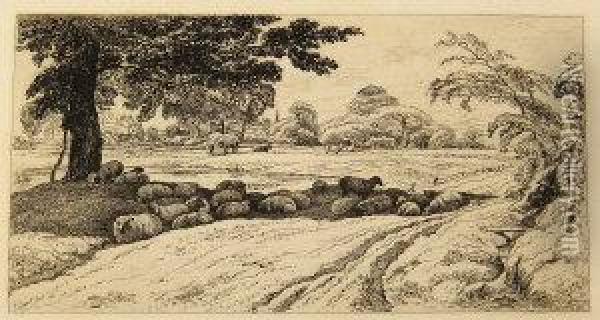 Sheep Grazing In Windsor Forest Oil Painting - John Linnell