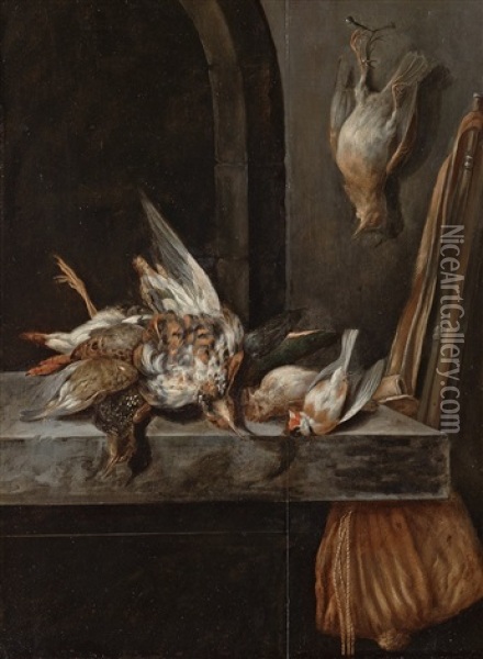 Still Life With Hunting Rifle And Birds Oil Painting - Jan Vonck