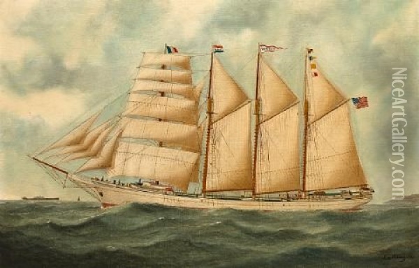 The Brigantine "herdis" Of The American Star Line Oil Painting - Edouard Adam