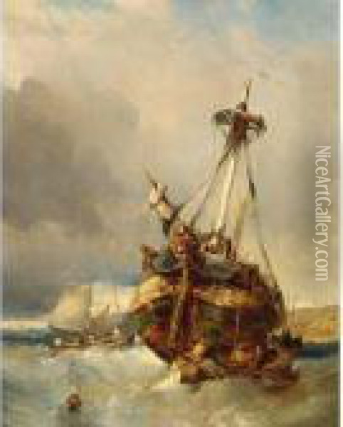 Sailing Near The Coast Oil Painting - Eugene Isabey