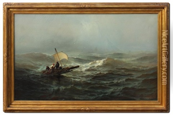 Life Raft Sailing For Rescue In Stormy Seas Oil Painting - Franklin Dullin Briscoe