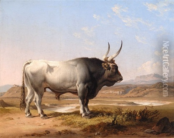Bull At Dawn (+ Cow At Dusk; 2 Works) Oil Painting - Hendrik Voogd