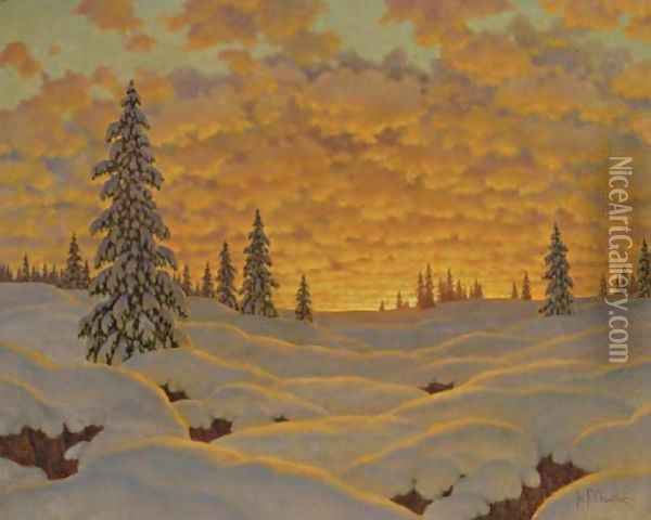 Sunset in Finland Oil Painting - Ivan Fedorovich Choultse