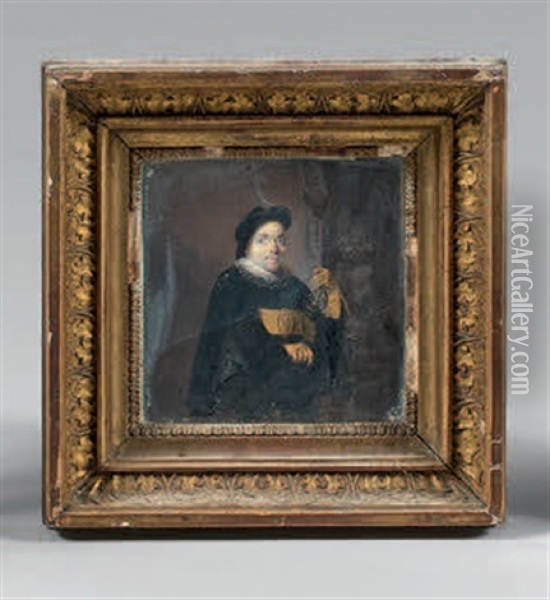Portrait D'un Homme En Noir Tenant Une Epee Oil Painting - Vincent Bertrand