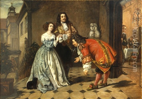 A Scene From Moliere's Le Bourgeois Gentilhomme: Monsieur Jourdain Receiving His Guests Oil Painting - William Powell Frith