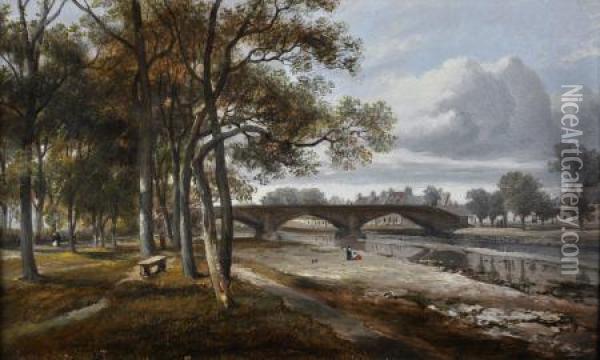 Old Roman Bridge, Musselburgh, North Britain Oil Painting - John Watson Mclea