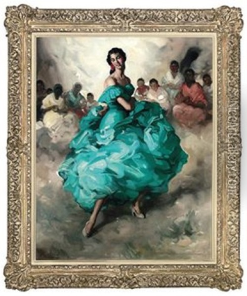 Flamenco Dancer Oil Painting - Felipe Abarzuza y Rodriguez de Arias