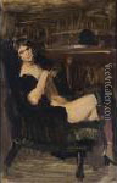 A Seated Nude On A Sofa Oil Painting - Isaac Israels