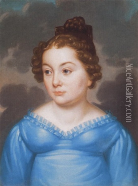 Fiatal Lany Kek Empire Ruhaban (young Girl In Blue Empire Dress) Oil Painting - Johann Daniel Donat