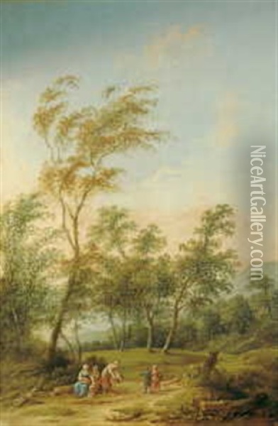 Landschaft Mit Figurenstaffage Oil Painting - Bernhard Gottfried Manskirch