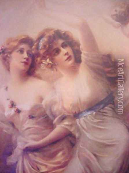 Two Maidens Oil Painting - Edouard Bisson