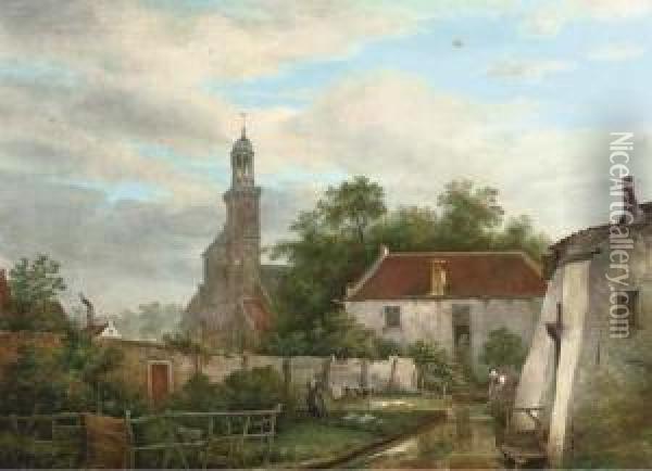 Washing Day In A Dutch Town Oil Painting - Bruno I Van Straaten