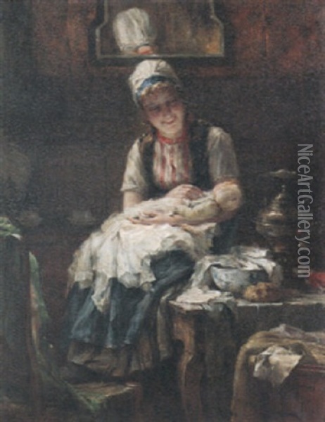 Maternite Oil Painting - Edward Antoon Portielje