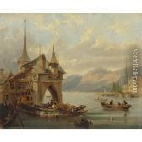 On A Swiss Lake Oil Painting - John Wilson Carmichael