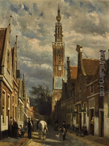 The Carillon Tower In Edam Oil Painting - Cornelis Springer