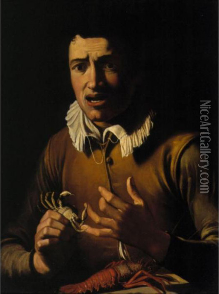 A Boy Bitten By A Crab (an Allegory Of The Sense Of Touch) Oil Painting - Michelangelo Merisi Da Caravaggio
