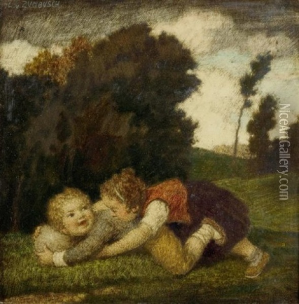 Zwei Spielende Kinder Oil Painting - Ludwig Von Zumbusch