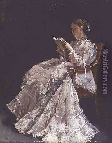 The Reader, c.1860 Oil Painting - Alfred-Emile-Leopole Stevens