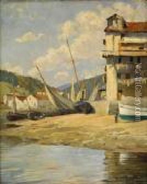 Le Port D'ondarroa (espagne) A Maree Basse Oil Painting - Xavier Desparmet-Fitzgerald