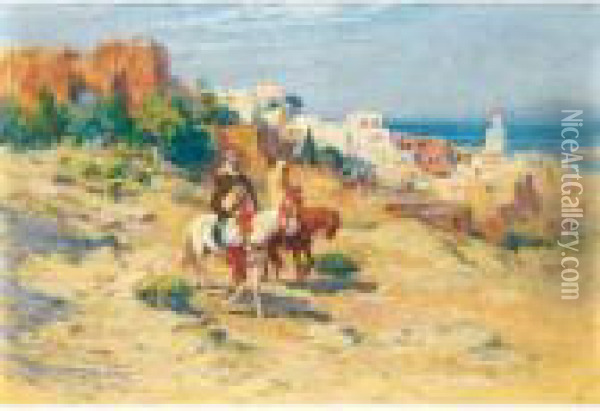 Deux Cavaliers A Alger Oil Painting - Frederick Arthur Bridgman