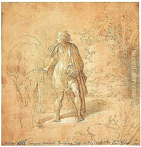 A Youth Leading A Donkey In A Landscape Oil Painting - Girolamo Francesco Maria Mazzola (Parmigianino)