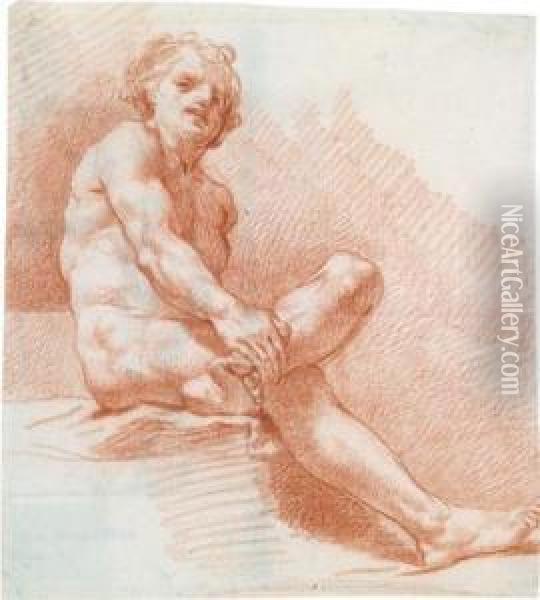 A Nude Study Of A Seated Man Oil Painting - Anton Raphael Mengs