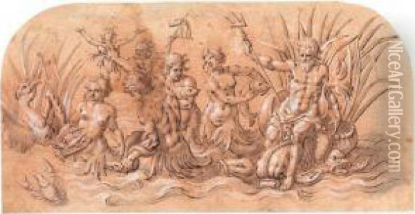 Neptune And His Entourage. Oil Painting - Andries Jacobsz. Stock
