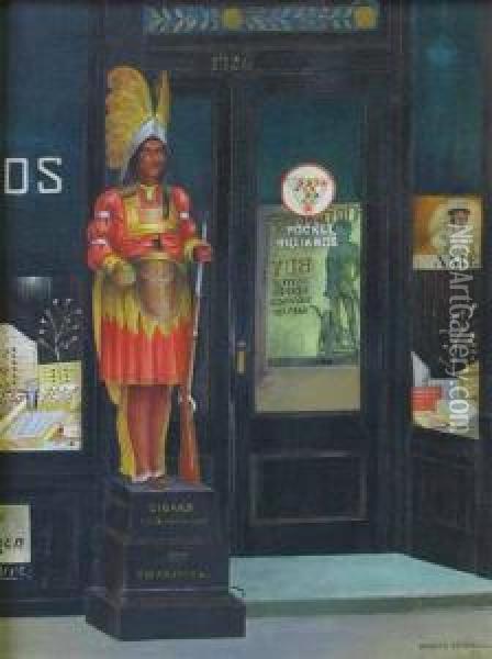 Cigar Store Indian With War Bond Posters Oil Painting - Miklos Suba