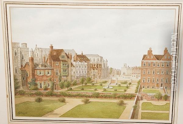 Stewart, View Of Old Palace Yardin Westminster From The South , Watercolour Oil Painting - James Lawson Stewart