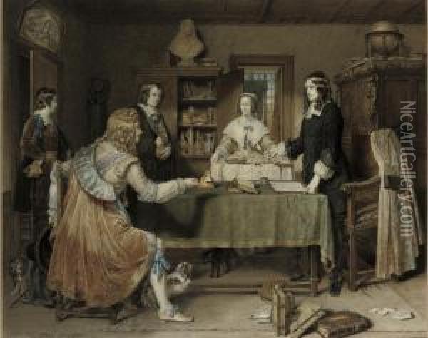 The Poet, Andrew Marvell, Being Offered A Commission Oil Painting - William Vandyke Patten