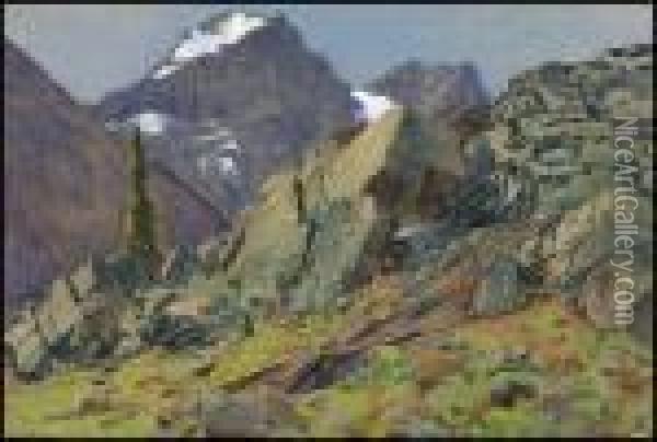 In The Valley Of The Ten Peaks Oil Painting - Joseph Walter West