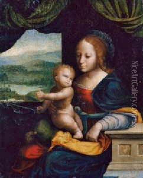 Nachfolge

 Madonna Mit Kind.

 Ol Auf Holz. H 37,5; B Oil Painting - Joos Van Cleve