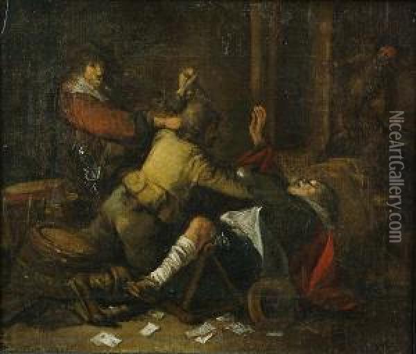 Soldiers Fighting Over A Game Of Cards Oil Painting - Joos van Craesbeeck