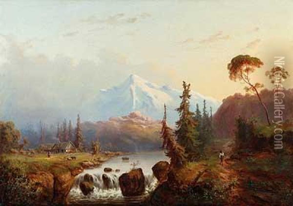 Flusslauf Inherbstlichem Gebirge Oil Painting - Gae Monogrammist
