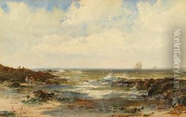 A Breezy Morning Near Cemaes, Anglesey Oil Painting - Albert Pollitt