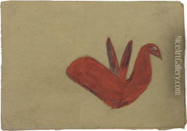 Red Bird Oil Painting - Bill Traylor