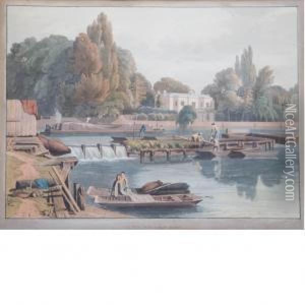 The Weir From Marlow Bridge Oil Painting - William Havell
