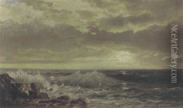 Waves Crashing On A Rocky Beach Oil Painting - William Trost Richards