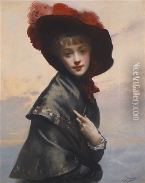 Dame Au Chapeau Oil Painting - Gustave Jean Jacquet