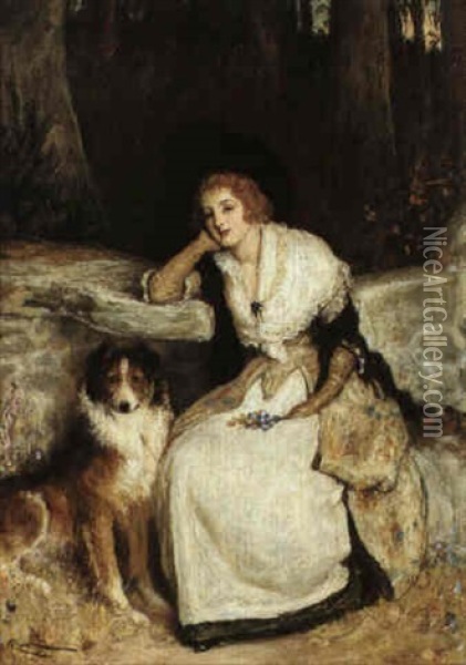 Portrait Of A Lady With Her Collie Oil Painting - Robert Walker Macbeth