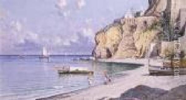 Mediterranean Coastal Scene Oil Painting - Giuseppe Carelli