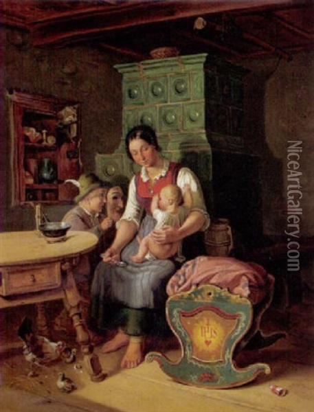 Bauerliche Familienidylle Oil Painting - Eduard Merk