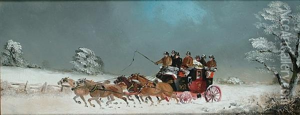 Stagecoach In Winter; And Stagecoach In Summer Oil Painting - Philip H. Rideout