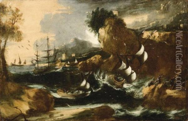 Burrasca Di Mare E Naufragio Sulla Costa Oil Painting - Pieter the Younger Mulier