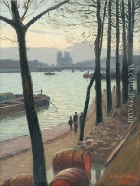 Notre-dame Et La Seine Vues De Bercy Oil Painting - Charles Victor Guilloux